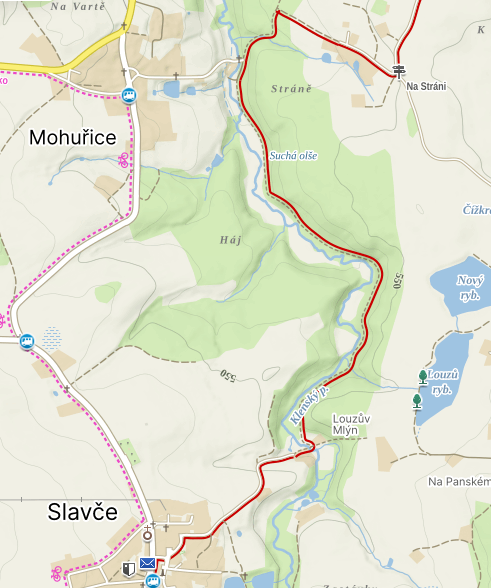 Mapa trasy Louzův mlýn a U sedmi zlodějů